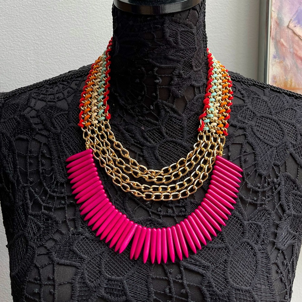 Laila Rowe Pink spikes and multi chains statement necklace